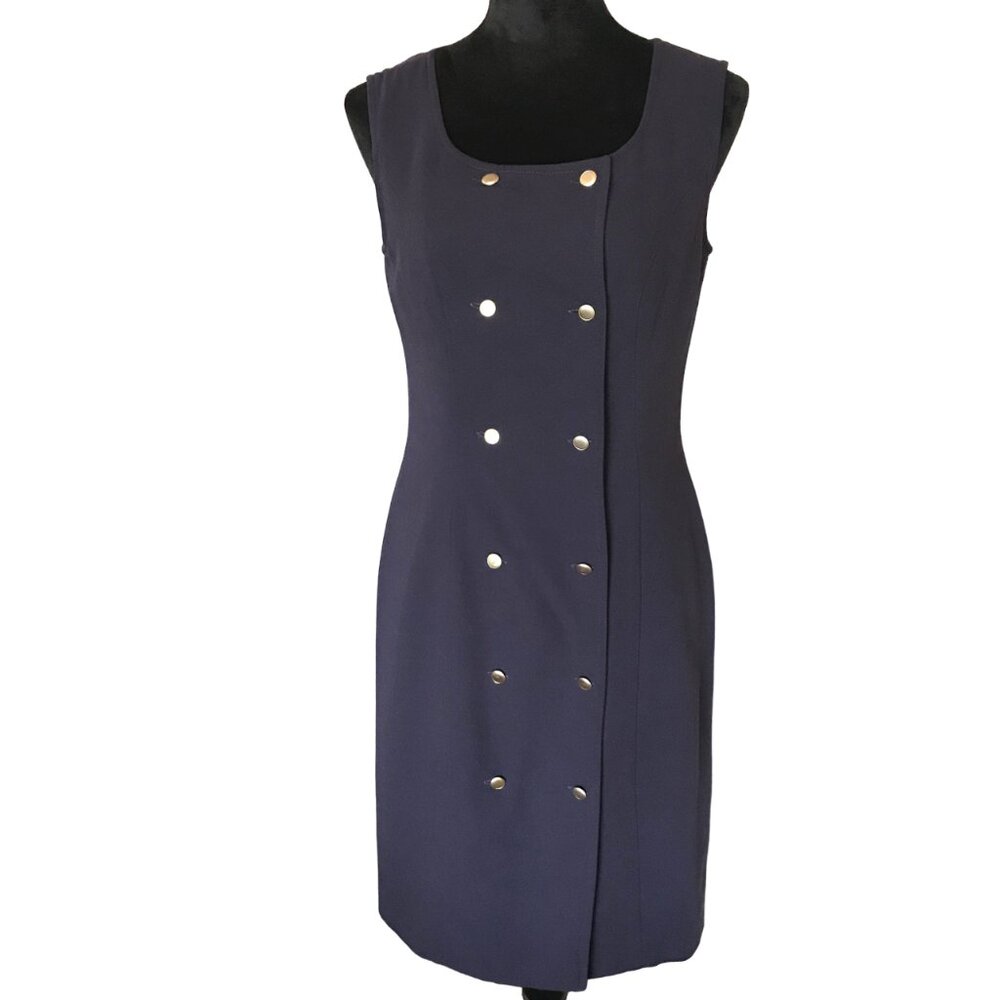 Blushe Impressions Vintage Nautical Sheath Dress, Navy w/Gold Buttons Size 6